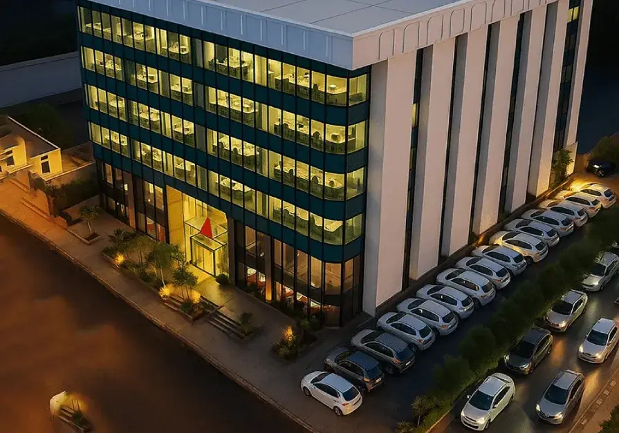 A modern office building with Bank Alfalah signage, representing the bank’s strong financial results and Q1 2025 performance in Pakistan’s banking sector