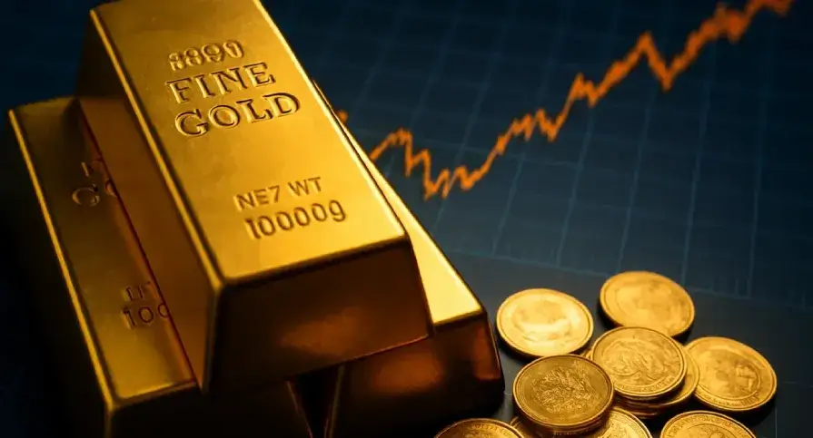 Record high gold price in Pakistan – stacked gold bars and coins with rising financial graph, symbolizing economic trends and investment value in 2025