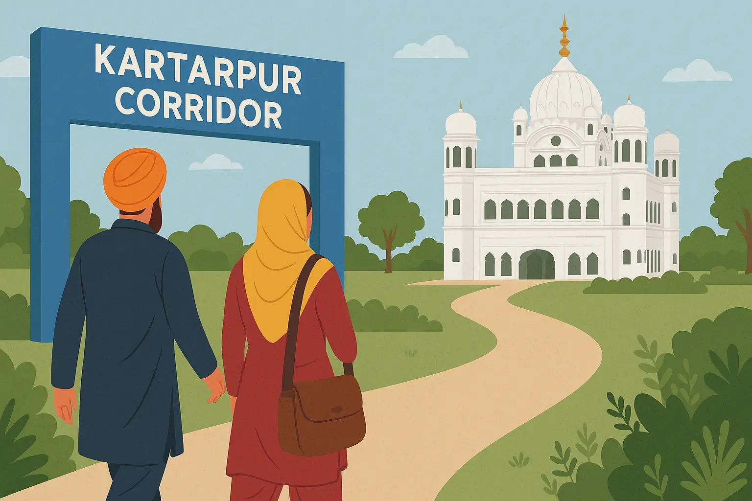 Illustration of schoolchildren entering a clean, well-maintained school with books and educational icons in the background, representing Punjab’s large-scale enrollment of out-of-school children and education reforms.