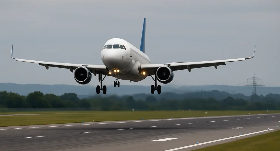 A commercial jet airplane flying across a clear blue sky, representing international air travel and aviation routes.