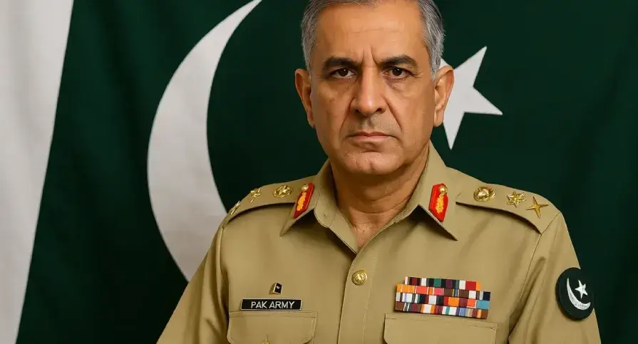 A high-ranking Pakistani military officer seated at a formal security briefing table, symbolizing leadership and national defense strategy in a modern setting.