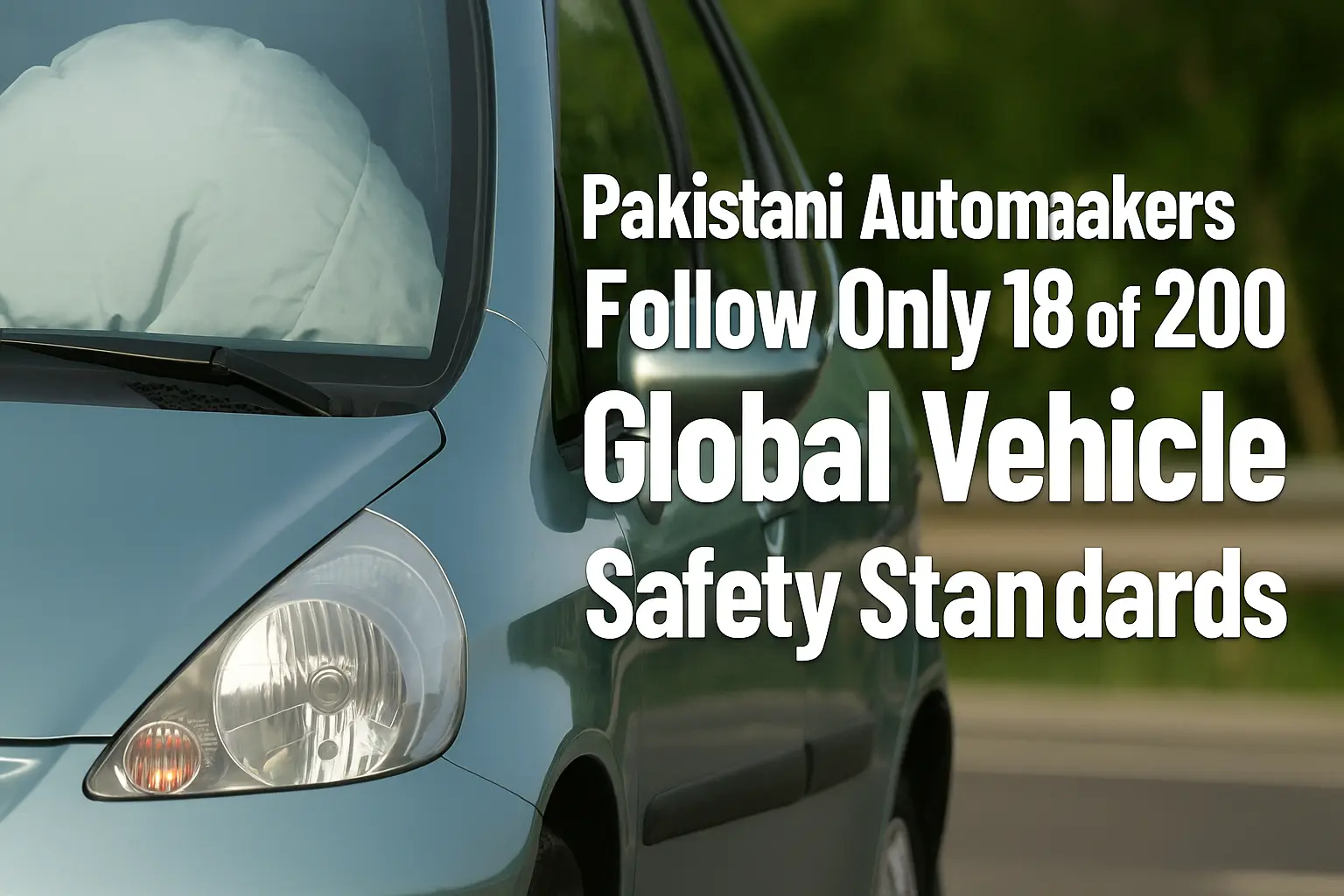 A lineup of locally manufactured Pakistani cars highlighting the lack of global safety features like airbags and ABS, reflecting poor safety compliance in 2025.